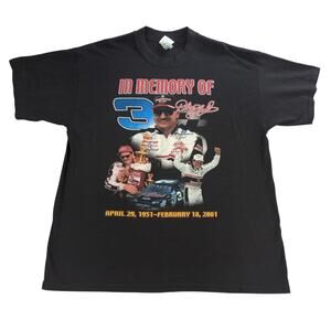 Y2K Dale Earnhardt In Memory Of NASCAR T Shirt XL Black 2001 Memorial Tribute